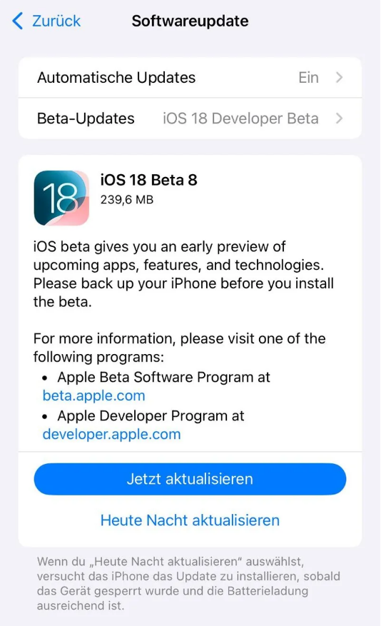 源汇苹果手机维修分享苹果 iOS / iPadOS 18 开发者预览版 Beta 8 发布 